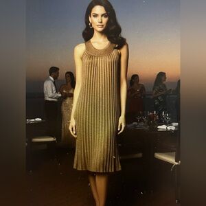 Midi Dress Bronze Gold Metallic Shimmer, NWT Elegant Evening Cruise or Cocktail